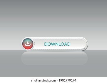 The download gray button with white frame and red and blue icon  . The white download button. The download button