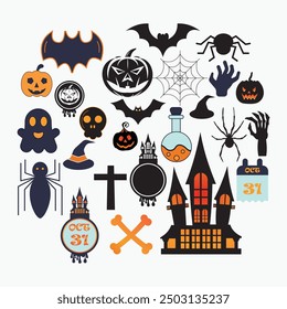 Download a Halloween Vector Set featuring spooky and creative designs, perfect for posters, banners, invitations, and more. High-quality, ready for commercial use on Microstock platforms.