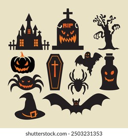 Download a Halloween Vector Set featuring spooky and creative designs, perfect for posters, banners, invitations, and more. High-quality, ready for commercial use on Microstock platforms