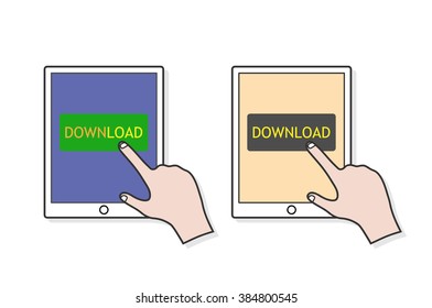 Download, a hand drawn vector illustration concept of pressing the download button on the internet, available in 2 varieties of colors (editable).