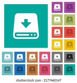 Download to hard disk multi colored flat icons on plain square backgrounds. Included white and darker icon variations for hover or active effects.