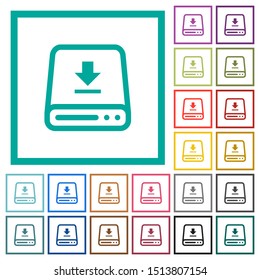 Download to hard drive flat color icons with quadrant frames on white background