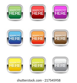 Download Here Glossy Shiny Square Vector Button