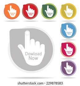 Descarga aquí del icono de la mano sobre fondo blanco Vector