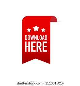 Download Here Red Label Icon Vector Design. Vector stock illustration.