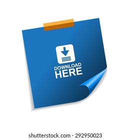 Download Here Vector Blue Sticky Notes Web Icon Set Button