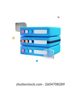Download a high-quality 3D server icon vector render, perfect for data management, cloud computing, and IT infrastructure projects. Ideal for illustrating server networks, data centers, and technology