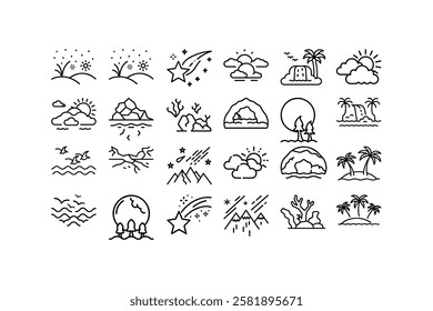 Download a high-quality landscape linear icon vector illustration. Perfect for logos, outdoor themes, nature designs, web graphics, and minimalist artworks.