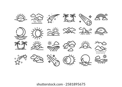 Download a high-quality landscape linear icon vector illustration. Perfect for logos, outdoor themes, nature designs, web graphics, and minimalist artworks.
