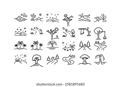 Download a high-quality landscape linear icon vector illustration. Perfect for logos, outdoor themes, nature designs, web graphics, and minimalist artworks.