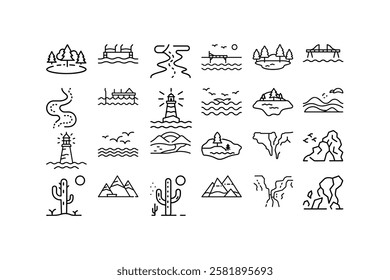 Download a high-quality landscape linear icon vector illustration. Perfect for logos, outdoor themes, nature designs, web graphics, and minimalist artworks.