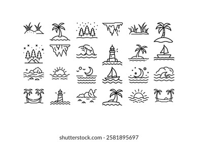 Download a high-quality landscape linear icon vector illustration. Perfect for logos, outdoor themes, nature designs, web graphics, and minimalist artworks.