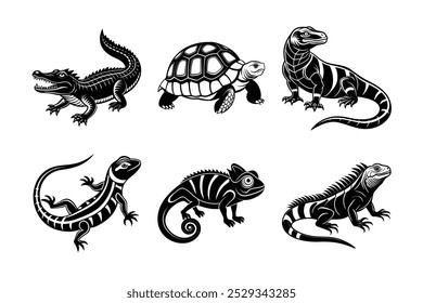 Descarga de alta calidad de reptiles Vector icono conjunto con línea de arte, silueta, logotipo, e ilustraciones de arte de Clip. Perfecto para diseñadores, Sitios web y proyectos creativos. 