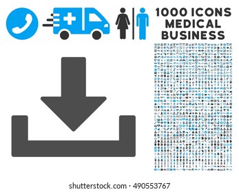 Download icon with 1000 medical business gray and blue vector pictographs. Clipart style is flat bicolor symbols, white background.