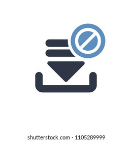 Download icon, arrows icon with not allowed sign. Download icon and block, forbidden, prohibit symbol. Vector illustration