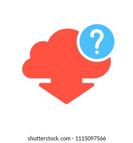 Download icon, arrows icon with question mark. Download icon and help, how to, info, query symbol. Vector illustration