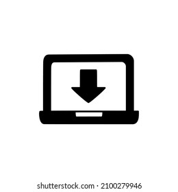 Download Icon in black flat glyph, filled style isolated on white background