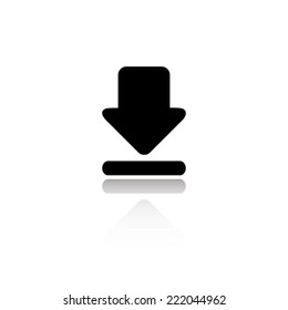 Download icon - black vector illustration with reflection