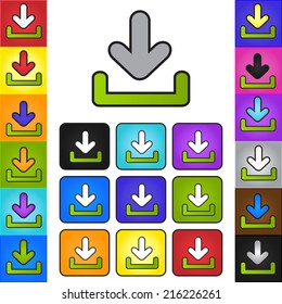 Download Icon, Download Button, Up Arrow Symbol, Download Symbol on Color Background.  Vector Illustration.