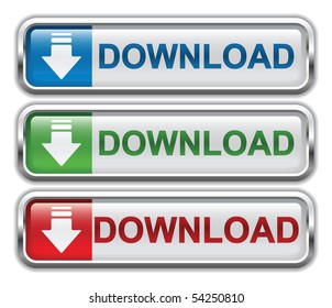 download icon, button, glossy with shadow, vector illustration