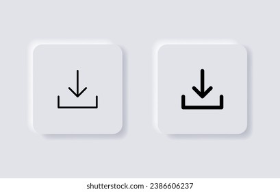 icono de descarga, botón de descarga - icono de guardar archivo, botón de icono de almacenamiento de datos de importación. botones de neumorfismo. estilo neumórfico