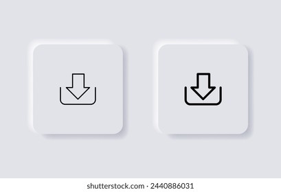 icono de descarga, botón de descarga: icono de guardar archivo, botón de icono de importar almacenamiento de datos en el botón neumorfismo