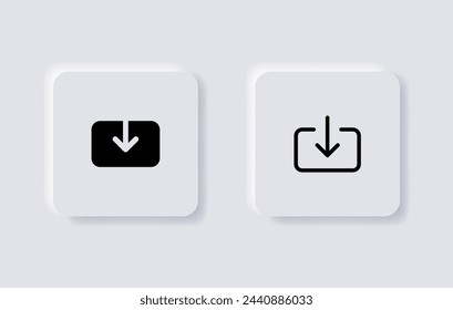 download icon, download button - save file icon, import data storage icon button in neumorphism button