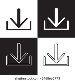 Herunterladenes Symbol, herunterladenes Button speichern - Dateisymbol, Datenspeichersymbol importieren-Button, auf weißem und schwarzem Hintergrund. VEKTORILLUSTRATION . EPS 10 