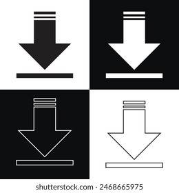 Download icon, download button - save file icon, import data storage icon button, isolated on white and black background. Vector illustration . EPS 10 
