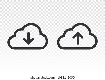 Download icon. Cloud download icon. Unloading. Computer communication. Cloud storage icon. Clouds with arrows. Loading is complete. Download file. Send file.