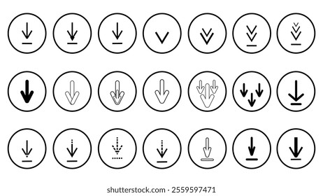 Download icon collection, software download icon, web icon set, file transfer symbol, cloud computing, download arrows collection button, arrow down document file symbol icon, set of download icons