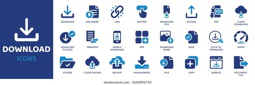 Download - Coleção de Ícones. Thin Line Set contém tais ícones como Download, Salvar, Arquivo, Transferir, Seta, Receber, Pasta e muito mais. Conjunto de ícones simples da Web.