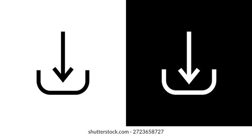 Concepto de icono de Descarga con fondo blanco negro plano. Ilustración vectorial.