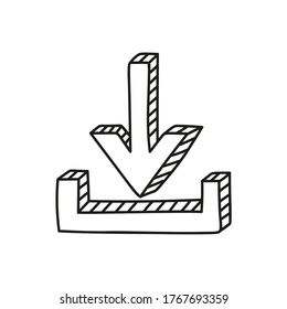 Download icon in doodle style. Vector illustration on white background.