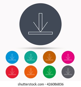 Download icon. Down arrow sign. Internet load symbol. Icons in colour circle buttons. Vector