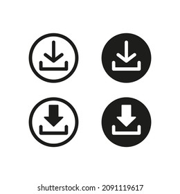 Icono de descarga. Juego de vectores de botón de descarga. El signo de carga descendente en círculo aislado en fondo blanco. Pulse el botón para descargar.  