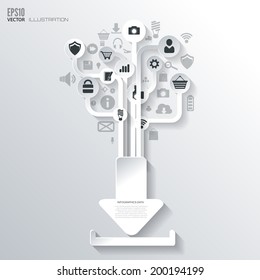 Download icon. Flat abstract background with web icons. Interface symbols. Cloud computing. Mobile devices.Business concept.