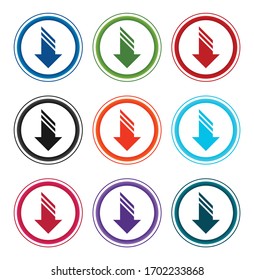 Download icon flat round buttons set illustration design isolated on white background