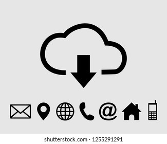 Download icon flat symbol vector, with contact us set icon vector