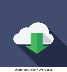 Download Icon. Flat Vector Icon With Long Shadow Design Collection.