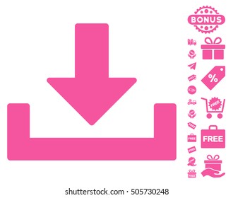 Download icon with free bonus images. Vector illustration style is flat iconic symbols, pink color, white background.
