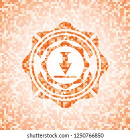 download icon inside abstract orange mosaic emblem with background