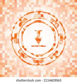 download icon inside abstract orange mosaic emblem with background. 