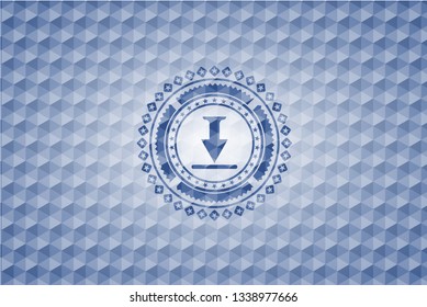 download icon inside blue badge with geometric background.