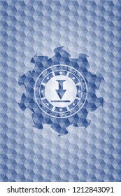 download icon inside blue emblem with geometric background.