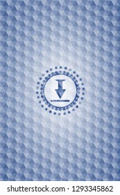 download icon inside blue emblem or badge with abstract geometric pattern background.