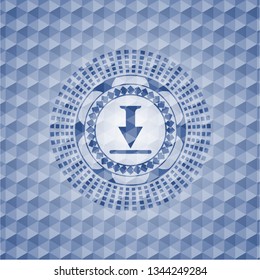 download icon inside blue emblem or badge with abstract geometric pattern background.