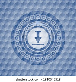 download icon inside blue polygonal badge. 