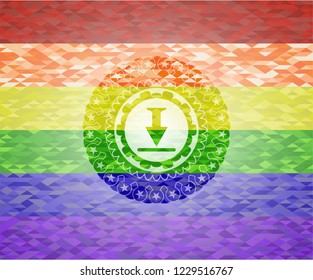 download icon inside emblem on mosaic background with the colors of the LGBT flag