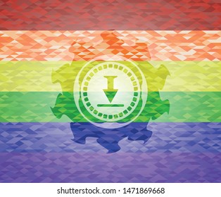 download icon inside emblem on mosaic background with the colors of the LGBT flag